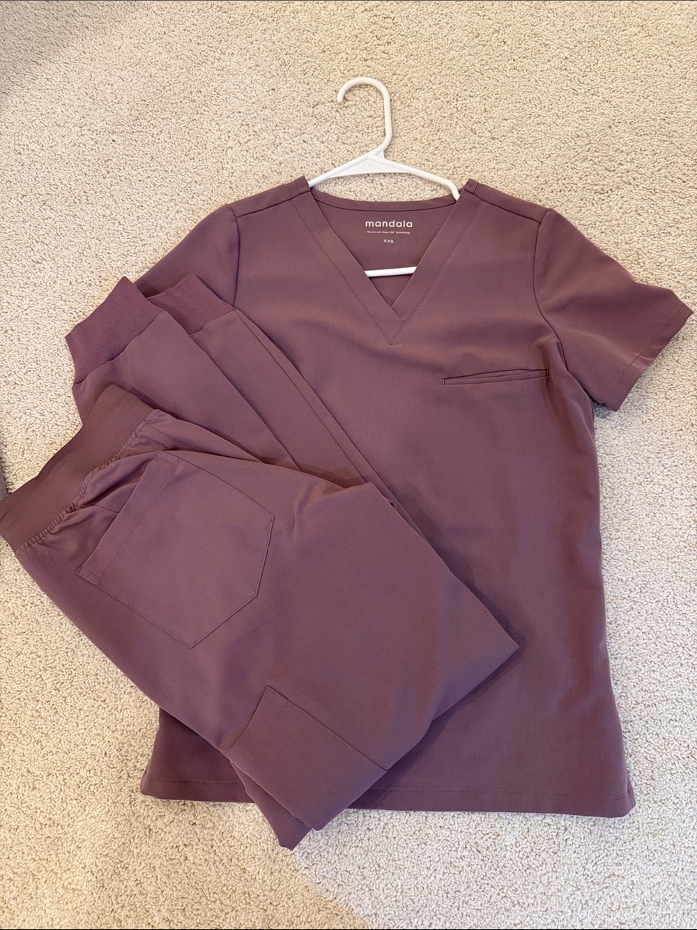 Mandala Scrub Set V-Neck Top and Joggers in dusk